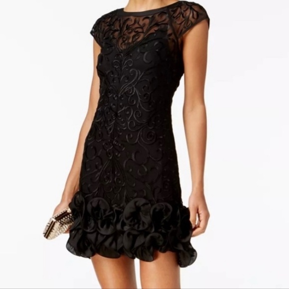 Stylish Black Dress with Ruffle Hem - Picture 1 of 4